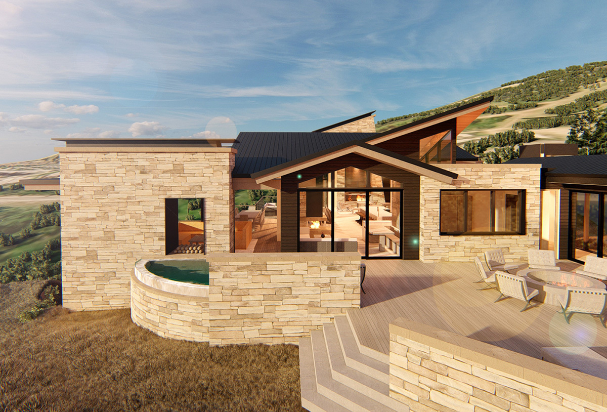Park City Residence Rendering Exterior Fire Pit Patio